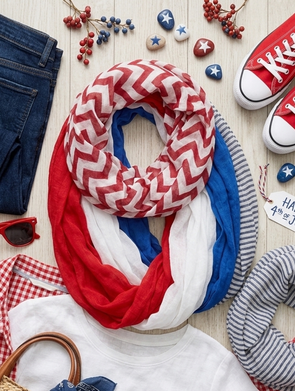 Red White Blue Patriotic Infinity Scarf Set - Set Of 5